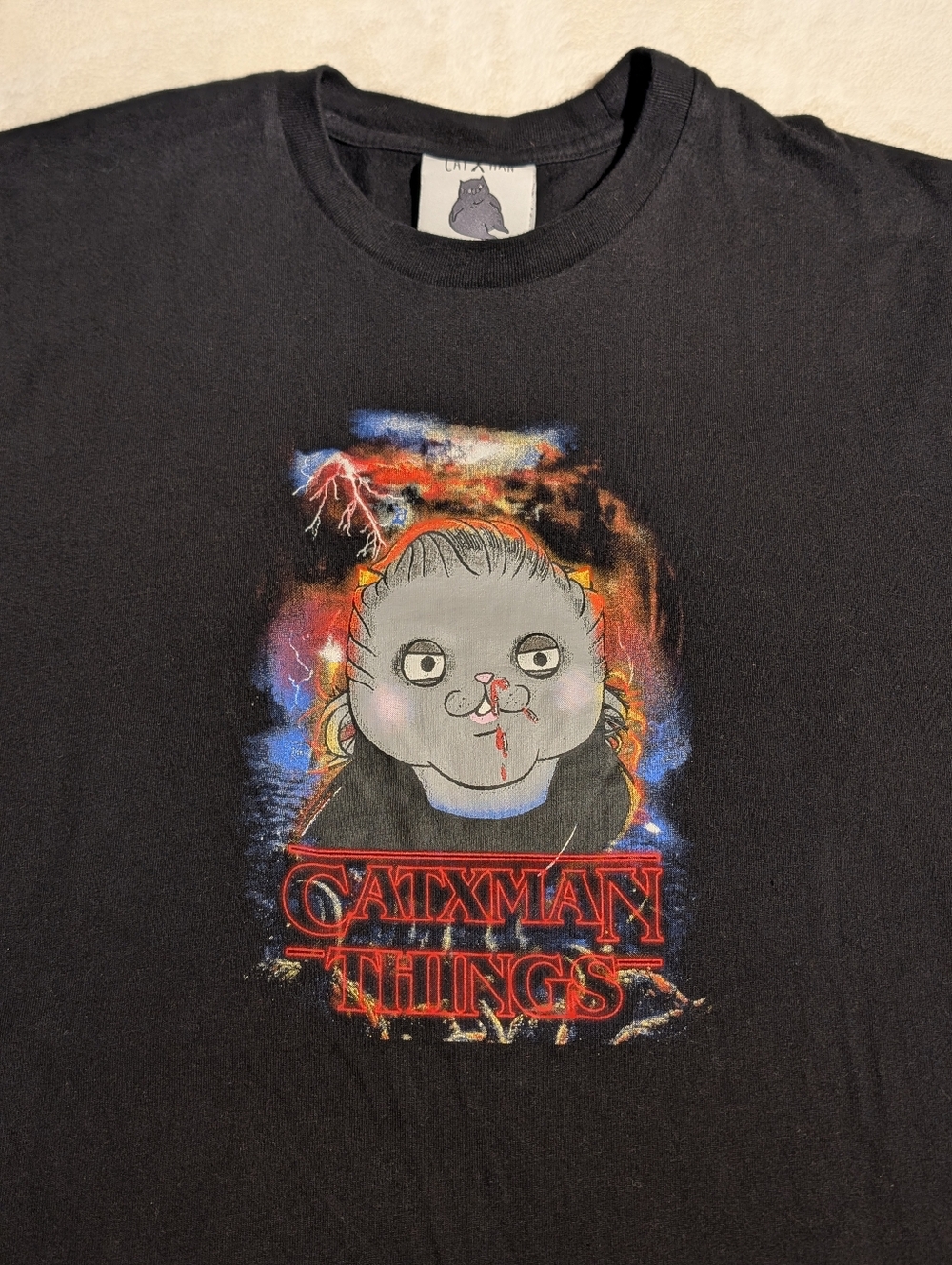 Black Catman Things Graphic Parody T-Shirt L.